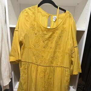 Anthropologie Yellow Embroidered Dress